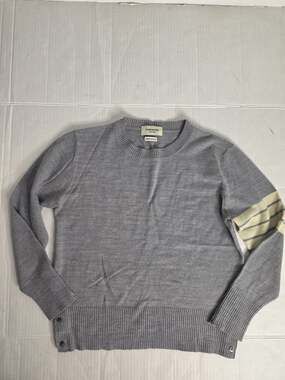 Thom Browne Crewneck Sweater 4 Bar Stripe 100% Scotland Wool Gray Size 2 US M